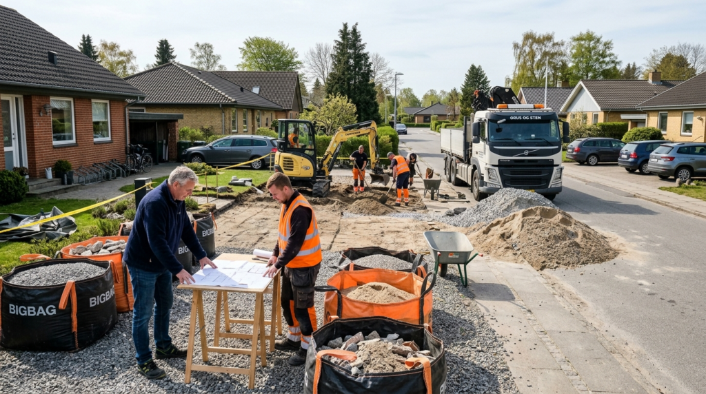 Wide outdoor shot of a residential driveway renovation in pr