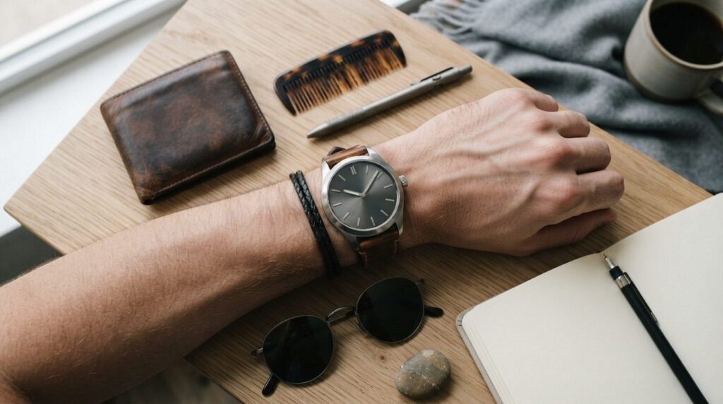 Flat lay luxury watch photography featuring a large diameter